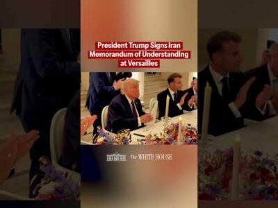 🚨 President Donald J. Trump has SIGNED the Iran Memorandum of Understanding at Versailles in France. 2